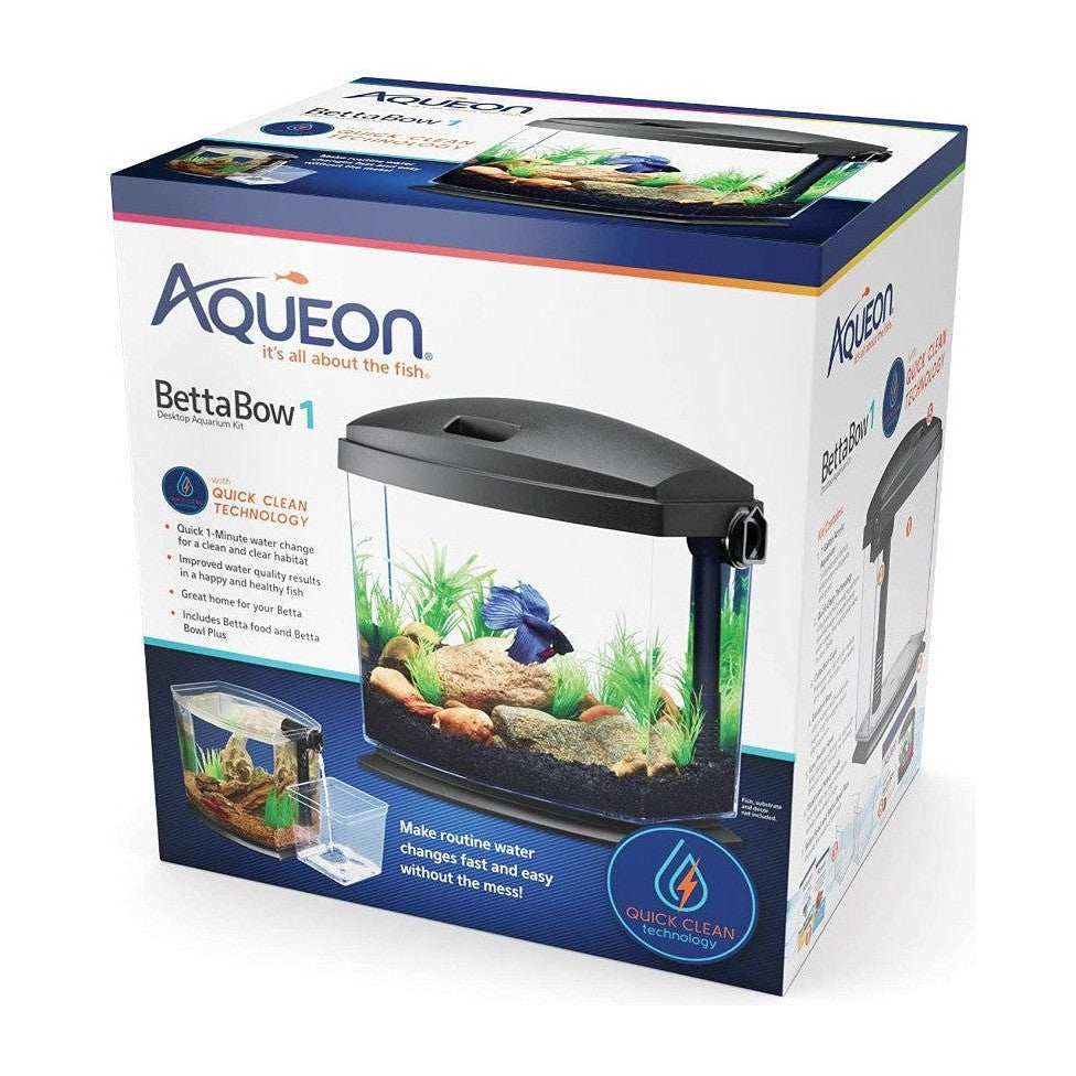 Aqueon BettaBow 1 with Quick Clean Technology Aquarium Kit Black