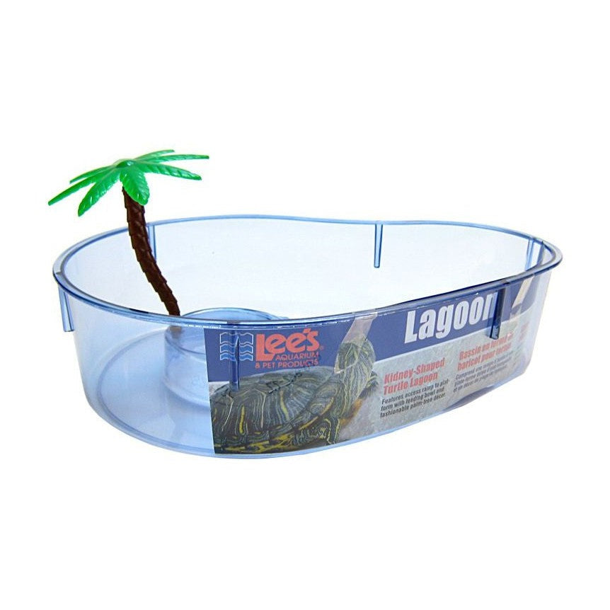 Lees Kidney Shaped Turtle Lagoon with Access Ramp to Feeding Bowl and Palm Tree Decor