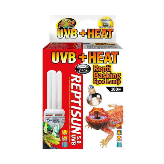 Zoo Med UVB + Heat Combo Pack ReptiSun 5.0 UVB and Repti Basking Spot Lamp